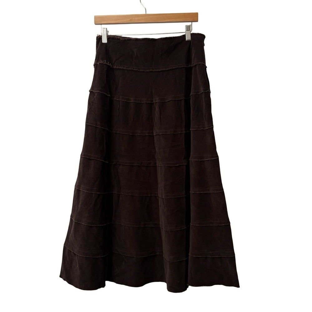 Y2K Metro Girl corduroy‎ tiered brown A Line skirt size 12 30” waist